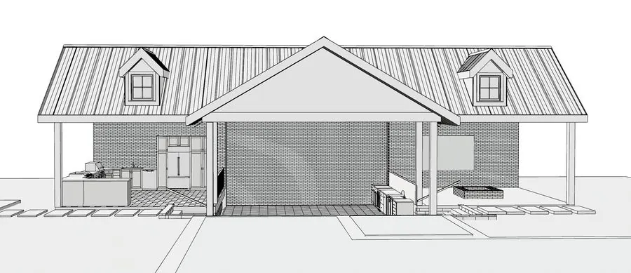 Guest casita with covered patio & outdoor kitchen &mdash; front elevation