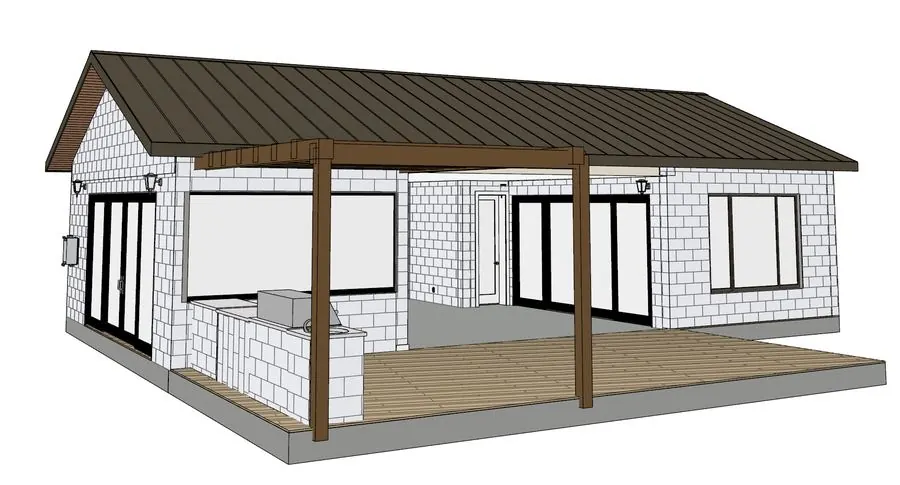 Casita with covered patio & outdoor kitchen &mdash; exterior rendering